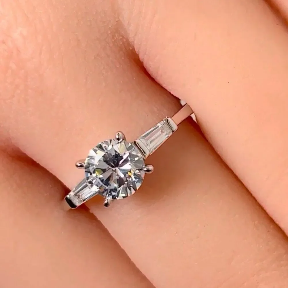Sterling Silver Engagement Baguette CZ Ring New